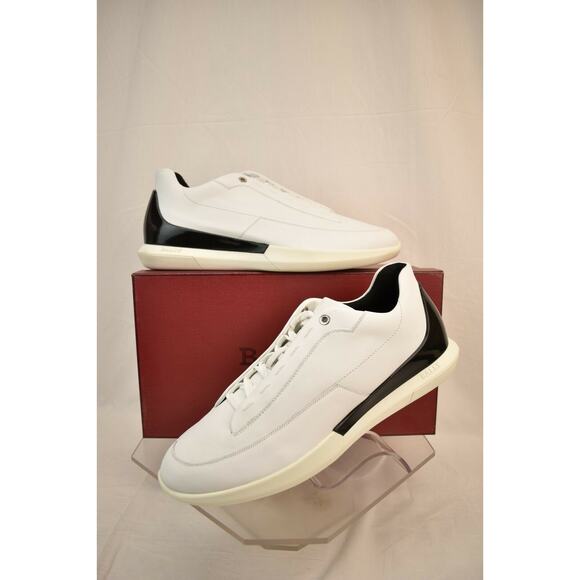 NIB BALLY AVIER WHITE LEATHER LOGO BLACK BACK LOW SNEAKERS 12 US 45 ITALY main image 9